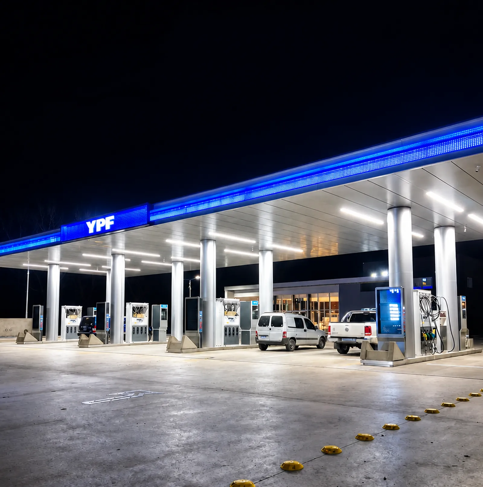 Estación de servicio de noche con iluminación LED Luctron